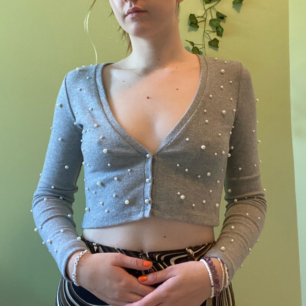 ZARA cropped pearl sweater NWT
